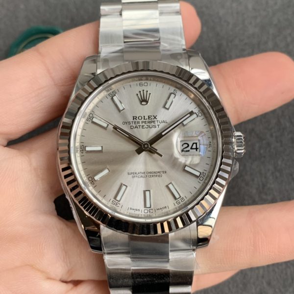 VS Factory Rolex Datejust 41mm Silver Sunburst Dial Fluted Bezel Oyster Bracelet (126334) 1:1 Super Clone - DD3235 Movement
