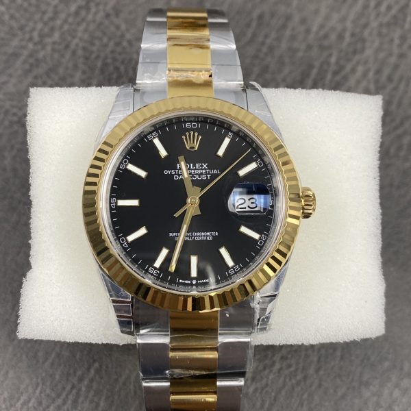 VS Factory Rolex Datejust 41mm Two-Tone Yellow Gold Black Sunburst Dial Fluted Bezel Oyster Bracelet (126333) 1:1 Super Clone - DD3235 Movement