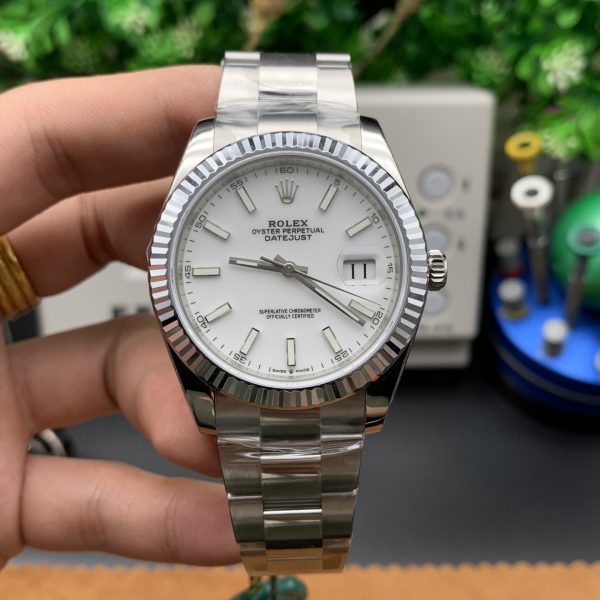 VS Factory Rolex Datejust 41mm Pure White Dial Fluted Bezel Oyster Bracelet (126334) 1:1 Super Clone - DD3235 Movement