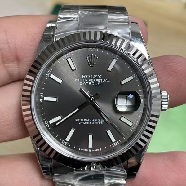 VS Factory Rolex Datejust 41mm Sunburst Slate Dial Fluted Bezel Oyster Bracelet (126334) 1:1 Super Clone - DD3235 Movement