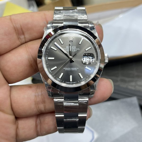 VS Factory Rolex Datejust 41mm Sunburst Slate Dial Smooth Bezel Oyster Bracelet (126300) 1:1 Super Clone - DD3235 Movement
