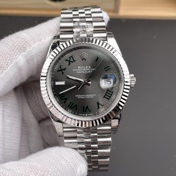 VS Factory Rolex Datejust 41mm Slate "Wimbledon" Dial Fluted Bezel Jubilee Bracelet (126334) 1:1 Super Clone - DD3235 Movement