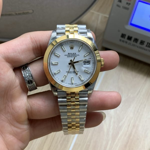 VS Factory Rolex Datejust 41mm Two-Tone Yellow Gold White Dial Smooth Bezel Jubilee Bracelet (126303) 1:1 Super Clone - DD3235 Movement