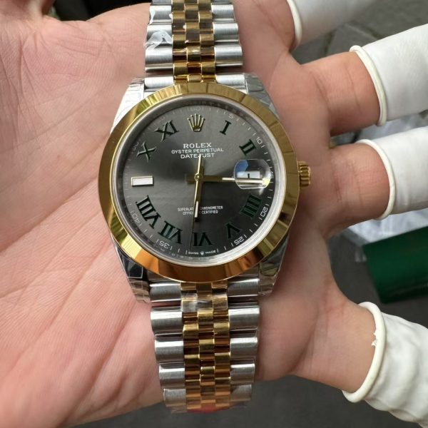 VS Factory Rolex Datejust 41mm Two-Tone Yellow Gold Slate "Wimbledon" Dial Smooth Bezel Jubilee Bracelet (126303) 1:1 Super Clone - DD3235 Movement
