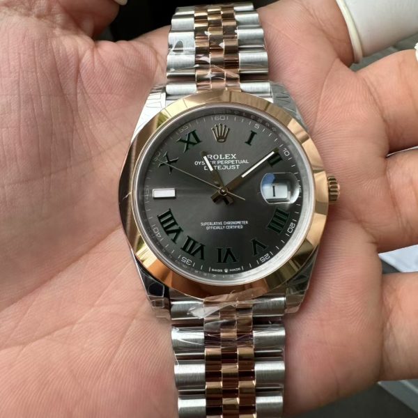 VS Factory Rolex Datejust 41mm Two-Tone Rose Gold Slate "Wimbledon" Dial Smooth Bezel Jubilee Bracelet (126301) 1:1 Super Clone - DD3235 Movement