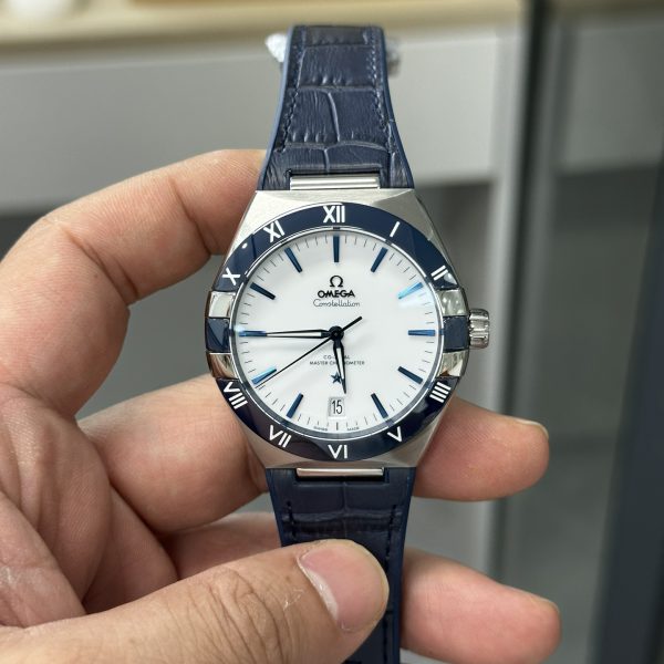 VS Factory Omega Constellation 41mm White Dial Blue Ceramic Bezel Blue Leather Strap (131.33.41.21.04.001) 1:1 Super Clone - DD8900 Movement