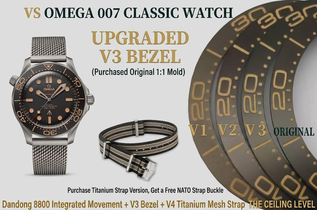 Evolution of the VS Factory NTTD bezel colors from V1 to V3 compared to Genuine