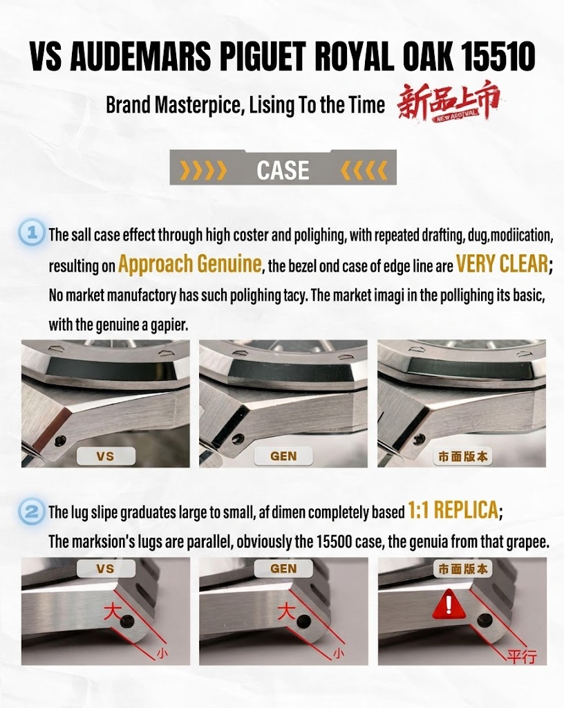 VSF Royal Oak 15510 case finishing and correct tapered lug geometry vs market versions