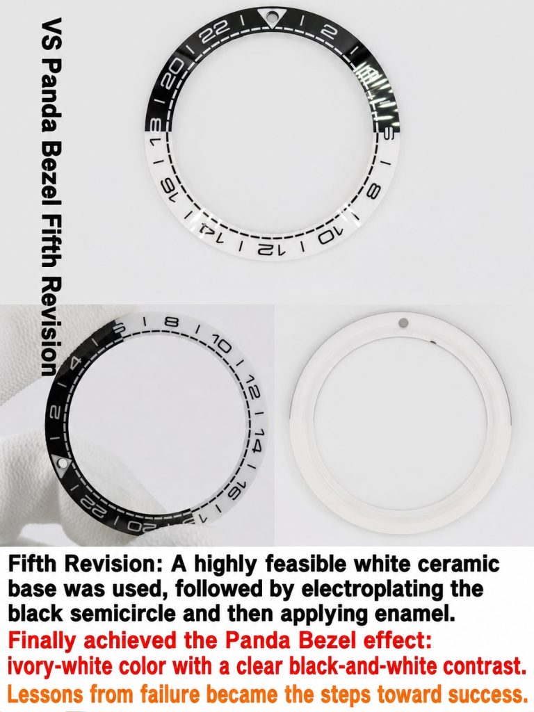 The finalized 5th iteration VSF ceramic bezel showcasing perfect color accuracy and crisp engravings