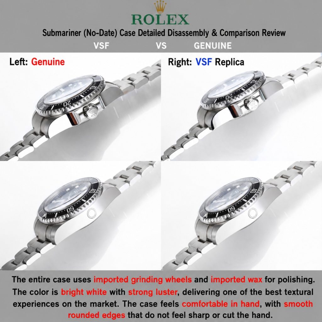 Micro profile comparison of the VSF case finish and smooth edge profiling against a genuine reference