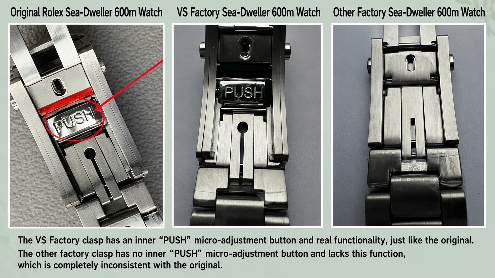 VS Factory Internal Clasp Push Micro Adjustment System Comparison