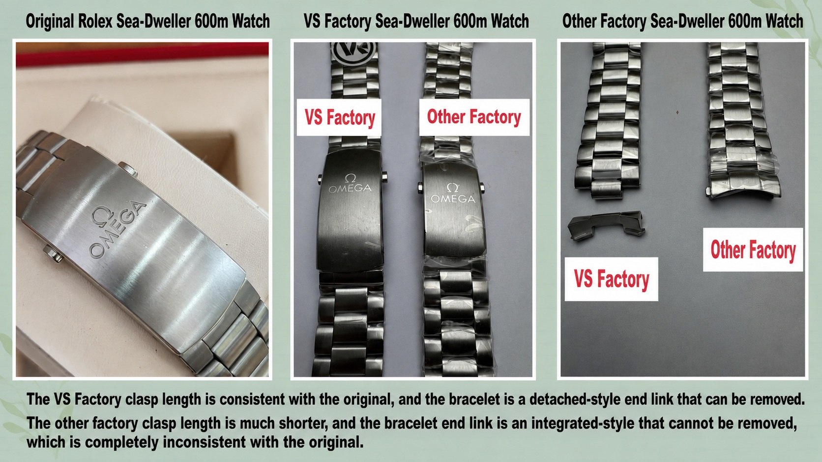 VS Factory vs Low-Grade Batch Clasp Length and Separable End Links