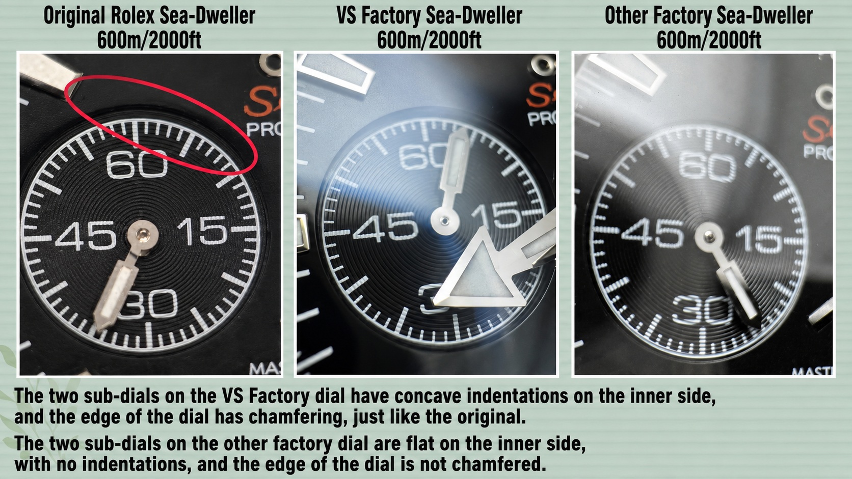 VS Factory vs Low-Grade Batch Omega Logo and 12 Marker Comparison